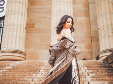 and other stories plaid coat with sequin dress